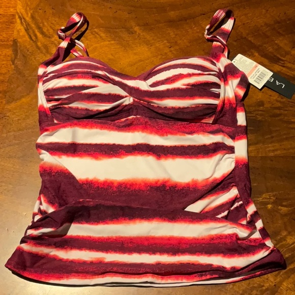 NWOT $89 LA BLANCA 10 MERLOT CHANNEL STRIPE TOP - Picture 2 of 8